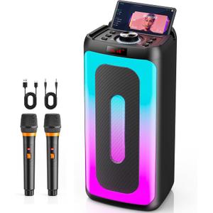Karaoke Machine, Portable Bluetooth 5.3 Karaoke Speaker with 2 Wireless Microphones for Adults, PA System Speaker for Gatherings,Home Party,Outdoor,Camping, Support USB/TF Card/AUX in