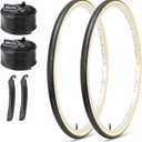MOHEGIA 26x1 3/8 Inch Bike Tires (37-590 mm) - 2-Pack Folding Replacement Tires with Inner Tubes, Schrader Valve & Tire Levers for Vintage Urban Bicycles