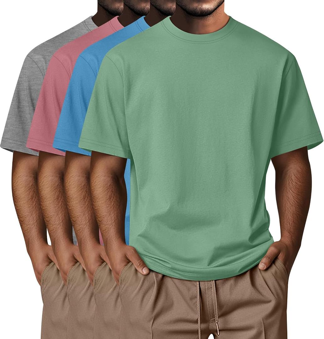 Neer 4 Pack Men's Big and Tall Shirts Summer Cotton Short Sleeve Tee Crew Neck Casual Top Oversize Basic T Shirts XXL