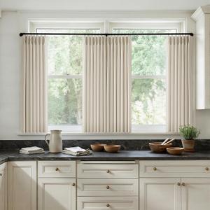 Beige Flax Linen Pleated Curtains 36 Inch Length 2 Panels for Kitchen Dining Room Pinch Pleat Drapes with Hooks Rings Semi Sheer Light Filtering Modern Farmhouse Short Curtains for Small Window