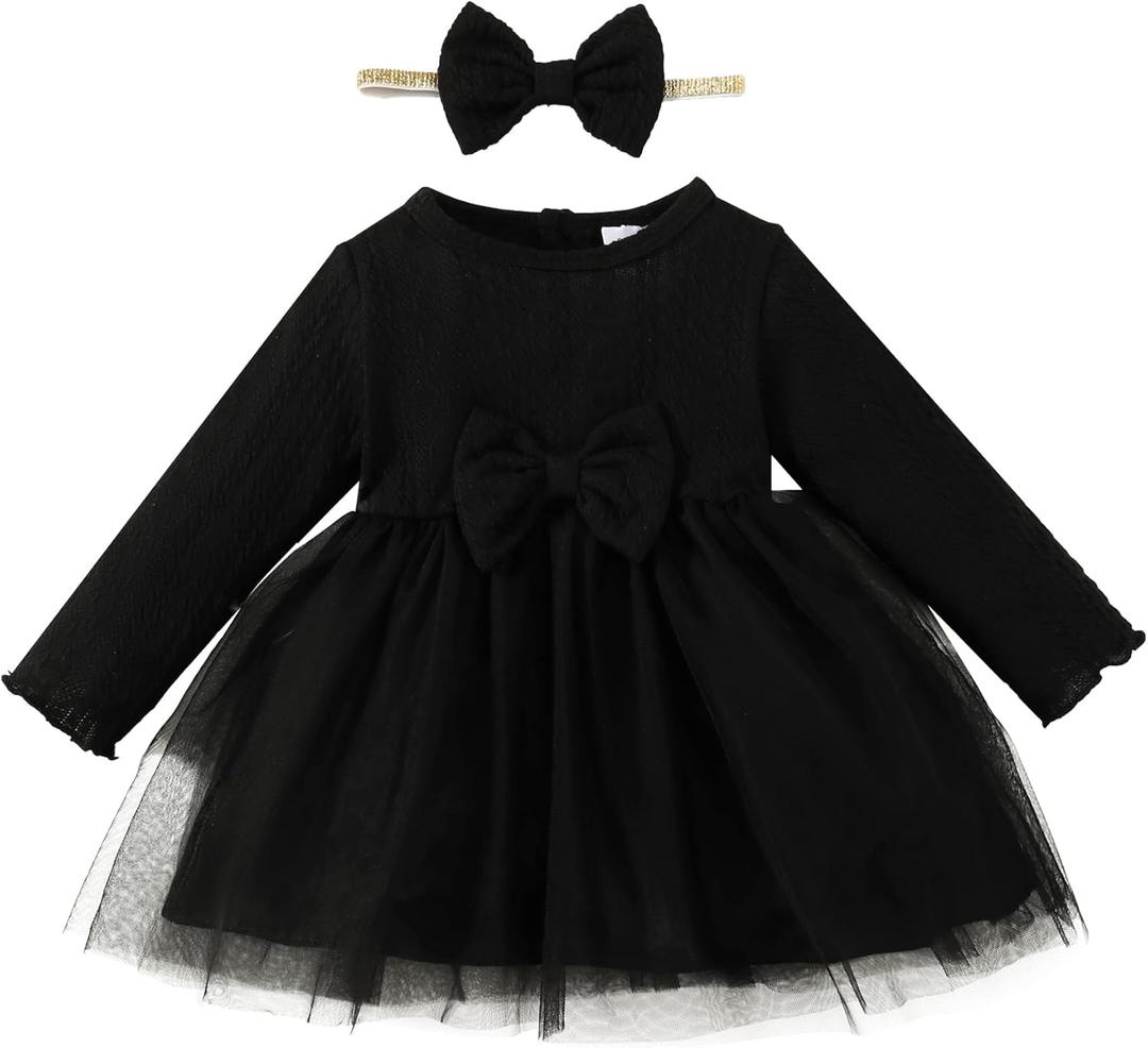 Toddler Baby Girl Dress Infant Girl Clothes Outfits Tulle Dresses Princess Wedding Dress for Baby Girls 3M to 3 Year (6-12 Months, Black)