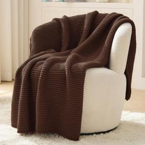 Dark Brown Throw Blanket, Garter Knit, 50" x 60", Chocolate Brown