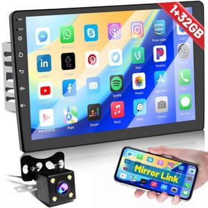 1G+32G Android Radio 10.1 Inch Double Din Car Stereo with GPS Navigation Touch Screen Car Radios with Backup Camera, Support WiFi Bluetooth FM, Mirror Link+Dual USB