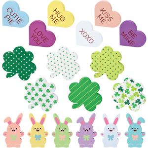 Vicenpal 18 Pcs Valentine's Day Table Decorations Set Wooden Colorful Conversation Hearts St. Patrick's Day Shamrock Signs Tabletop Centerpiece Wood Block for Home Office Desk Easter Tiered Tray Decor