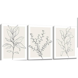 YFvrPt Neutral Botanical Line Wall Art Framed 16x24 In Set of 3 Minimalist Plant Canvas Pictures Black and White Boho Modern Farmhouse Artwork Abstract Painting Prints for Wall Decor Aesthetic