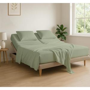 Cottingon 4 Piece Flex Head King Sheet Set, Top 34 Inch Split Sheets for Sleep Number Adjustable Beds, Soft Breathable 100% Egyptian Cotton, Fits Upto 16" Deep Mattress 78"X80"+ 34", Sage