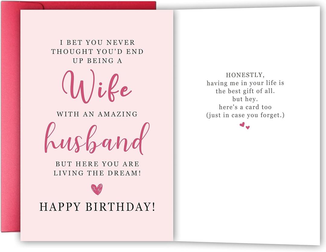 Funny Wife Birthday Card from Amazing Husband, Humorous and Sarcastic Greeting for Wife Living the Dream, Happy Birthday Card Gift for Her, Women Bday Gift Ideas