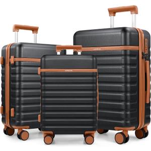 3 Piece Luggage Set, Durable ABS Hardshell Carry On Suitcase Set with Silent Spinner Wheels, YKK Zipper & TSA Lock, Lightweight Large Travel Checked Luggage,20/24/28 Inch