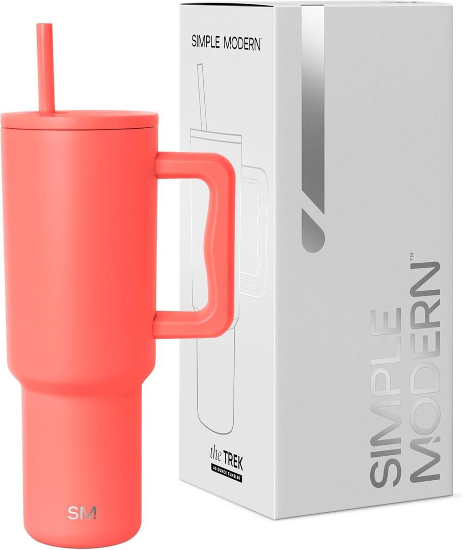 Simple Modern 40 oz Trek Tumbler with Handle and Lid | Cup Holder Friendly Insulated Stainless Steel Travel Mug