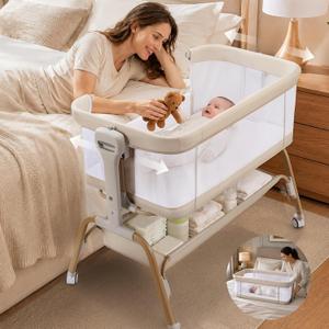 4 in 1 Baby Bassinet, Rocking Bassinet, Bedside Bassinet for Baby, Beige, Crib