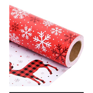 Linelglobal Christmas Wrapping Paper Long Roll Vantage Christmas Tree, Reversible Roll Two Side Wrapping Paper 30x390 Inch - Deer Plaid