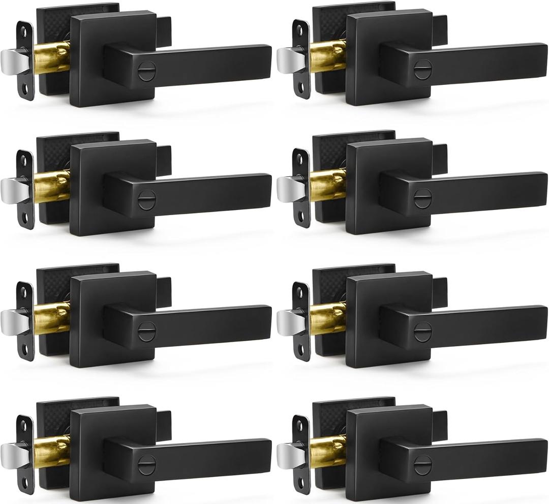 8 Pack Matte Black Door Handles Privacy Door Levers, Keyless Interior Door Knobs Square Door Levers Heavy Duty Door Locks for Bedroom Bathroom, Reversible Flat Levers