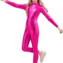 Girls Shiny Metallic Unitard Long Sleeve Leotard Turtleneck Kids Bodysuit for Costume Dance 7-8 Years