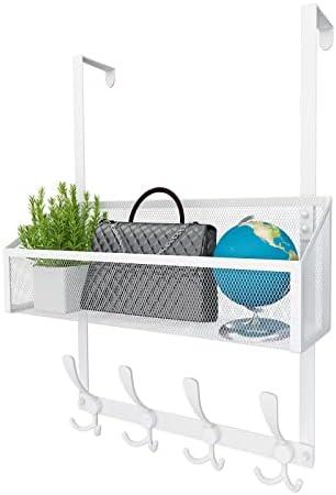 Kaiferty Over The Door Hooks Organizer, Coat Rack Over The Door Storage Hanger Towel Rack, Back of Door Storage Organizer for Bathroom,Bedroom,Kitchen,Office (White 2-Tier)
