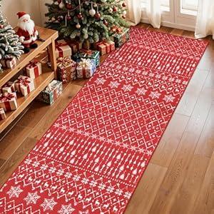 Lahome Christmas Runner Rug 2x6 for Hallway Red Non Slip Washable Low Pile Carpet Moroccan Snowflake Throw Rug Runner for Kitchen Entryway Laundry Bathroom Narrow Space Xmas Holiday Decor Hana