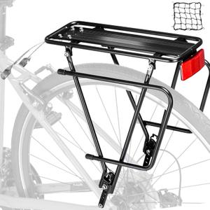 Rear Bike Rack,Bike Cargo Rack,Bicycle Pannier Rack with Reflector and Cargo Net,Height Adjustable Fit 26-29 and 700c Bike with Non-disc Brake,BCR04
