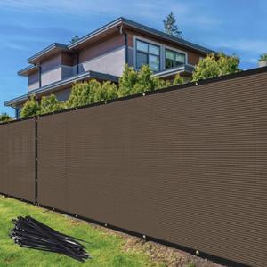 TANG 8' x 12' Privacy Fence Screen Brown Shade Cloth with Grommets, Chain Link Fence Panels Outdoor Mesh Fabric Fencing, Balcony Windscreen Cover,Temporary Garden Fencing for Yard Deck Pool