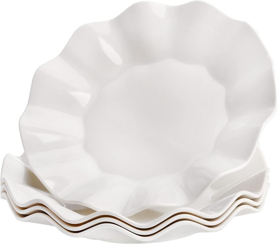 ZEAYEA 4 Pcs Melamine Plates, 11 inch White Dinner Plate, Wave Edge Salad Dessert Plate for Holiday Party Picnic, Lightweight Plate Dish for Fruit, Appetizers, Pasta, Dishwasher Safe