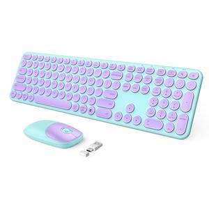 seenda Wireless Keyboard and Mouse, USB & Type C 2-in-1 Receiver, SK73-3 Full Size Purple Wireless Keyboard Mouse Combo, Compatible for Windows, MacBook Pro/Air, Laptop, Desktop, PC - Purple Green