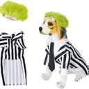 Black Striped Dog Suit wit Green Wig Scientist Dog Costume Pet Costume Cosplay Clothes Outfit Accessories Party Favors (Small, Striped Clothes with Wig)