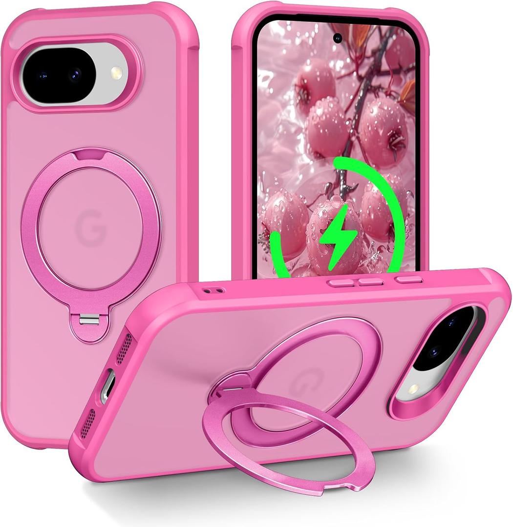 Magnetic for Google Pixel 10a Case with 360 Stand, Hot Pink | Rigorous Drop Protection, Invisible Kickstand, Skin-Feel Matte Translucent Slim Cover