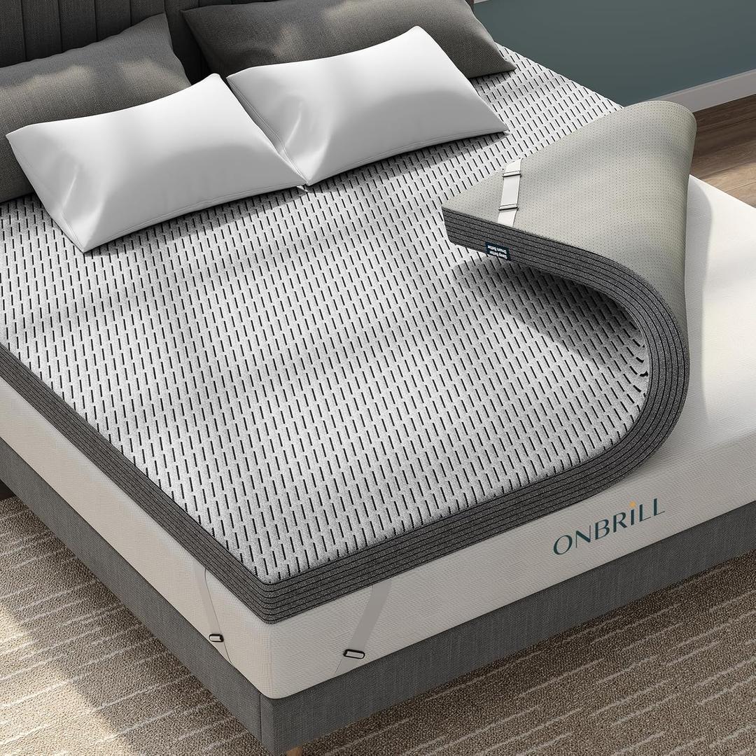 4 Inch Gel Bamboo Charcoal Memory Foam Mattress Topper with Removable Soft Cover, Twin Size, Dual Layer Foam Bed Topper for Back Pain, Pressure Relief, Soft Firmness - CertiPUR-US Certified