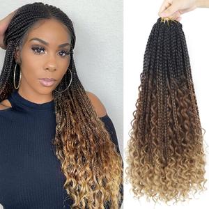 Goddess Box Braids Crochet Hair With Curly Ends 18 Inch Bohomian Box Braids Crochet Braids 8 Packs 3X Crochet Braids Synthetic Braiding Hair Extension for Black Women (18 Inch (Pack of 8), M1B 30 27)