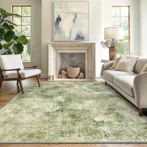 GENIMO Washable Area Rugs for Living Room Bedroom, 8x10 Modern Abstract Non Slip Rug, Low Pile Soft Contemporary Indoor Floor Carpet Cover for Dining Room Kitchen, Green (8X10, Green)