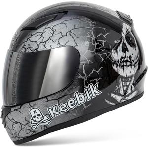 KEEBIK Motorcycle Skull Helmets for Adult Men Women, Full Face Lightweight Street Bike Racing DOT Graffiti Helmet with Extra Clear Visor (MOR2, Medium)