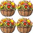 AMAGABELI GARDEN & HOME 4 Pack 15 Inch Metal Plant Hanging Baskets Planter Flower Pots Outdoor Indoor Wire Hanging Basket for Vegetable with Coco Fiber Liners for Garden Home Porch Decor
