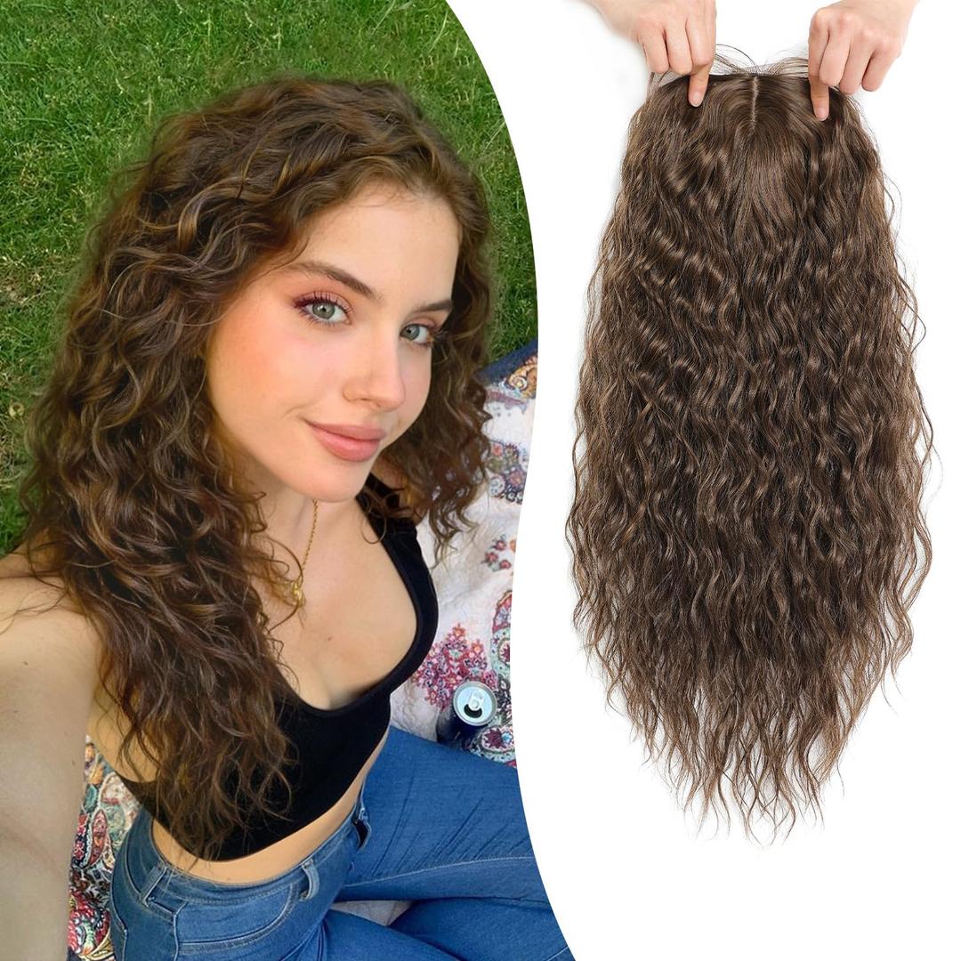 20inch Natural Curly Hair Topper for Women - Perfect for Daily Use & Styling Lightweight & Breathable Topper Hair Pieces for Thinning Hair