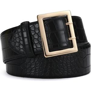 Wide Belts for Women Leather Wide Belts Fashion Thick Black Belt With Gold Buckle Belt for Dresses (L: Fit Waist Size 35"-39")