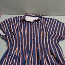 Women's Striped Button Front Pleated Maxi Shirt Dress Short Sleeve Collar V Neck Summer Casual Corset Long Dress (Blue, XL)