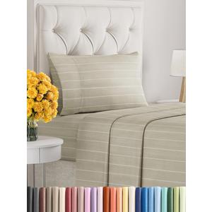 Twin Size 3 Piece Sheet Set - Extra Soft, Breathable & Cooling - Hotel Luxury Durable Bed Sheets for Women & Men - Deep Pockets, Easy-Fit & Wrinkle-Free - Beige Stripes Oeko-Tex