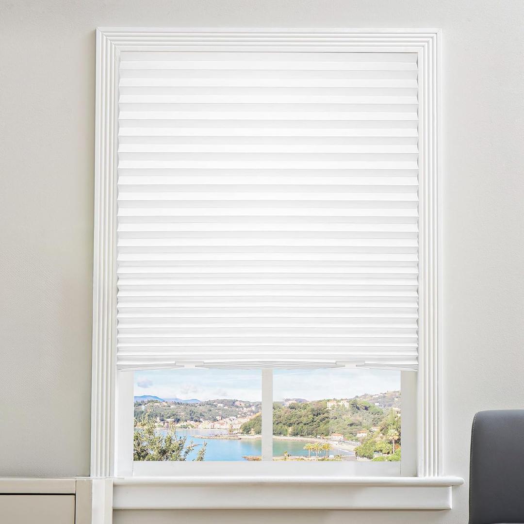 6-Pack Cordless Pleated Light Filtering Window Shade 36 in x 72 in Easy to Cut and Install, White, Paper Blinds with 12 Clips