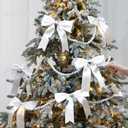 25 Pcs Christmas Tree Decorations 19.7 ft Christmas Wooden Beads Garland with 24 Pcs 7.9 x 9.8 Inches Satin Bows Wooden Beads Garland Ornaments for Xmas Tree Fence Fireplace Decorations