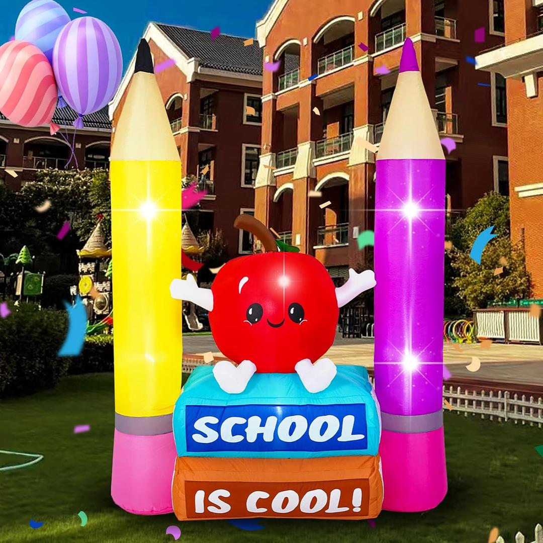 HZGDEJTG 8ft Back to School Season Outdoor Inflatable Decorations, Inflatable Pencil Book Decorations, Built-in LED Lights, Suitable for Patio, Garden, Outdoor, Lawn, Decorative Inflatable Toys