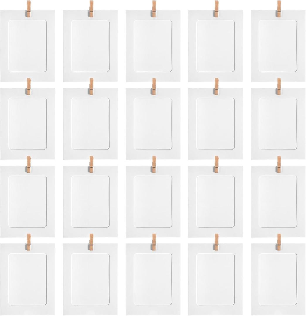 20 Pcs Paper Photo Frames, 4x6 Inch White Picture Display Holders, Hanging Photo Display Banner, Cardboard Picture Frames with String and Clips for Home, Office, Wedding, and Party Decor