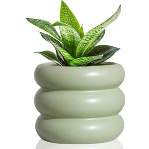 4.7 Inch Modern Plant Pot Green Ceramic Glaze Succulent Planters for Indoor Unique Pots, Planter with Drainage Holes Small Bubble Porcelain for Herb Snake Plants