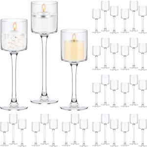 Yaomiao 36 Pcs Tall Glass Candle Holder Floating Candles for Centerpieces Clear Tall Tea Light Candleholders for Wedding Party Dining Bathroom Table Pillar Settings, 3 Sizes 7.87"& 9"& 10.2" H