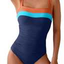 Eomenie Women's One Piece Swimsuit Tummy Control Ruched Bathing Suit Full Coverage Slimming Swimwear Color Block Swim Suit, Size XL