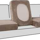 H.VERSAILTEX Stretch Velvet 3 Piece T Cushion Sofa Slipcovers - Individually Fitting Cushion Covers for 3 Cushion Couch - Stay in Place (Taupe) (3 Cushion Sofa)