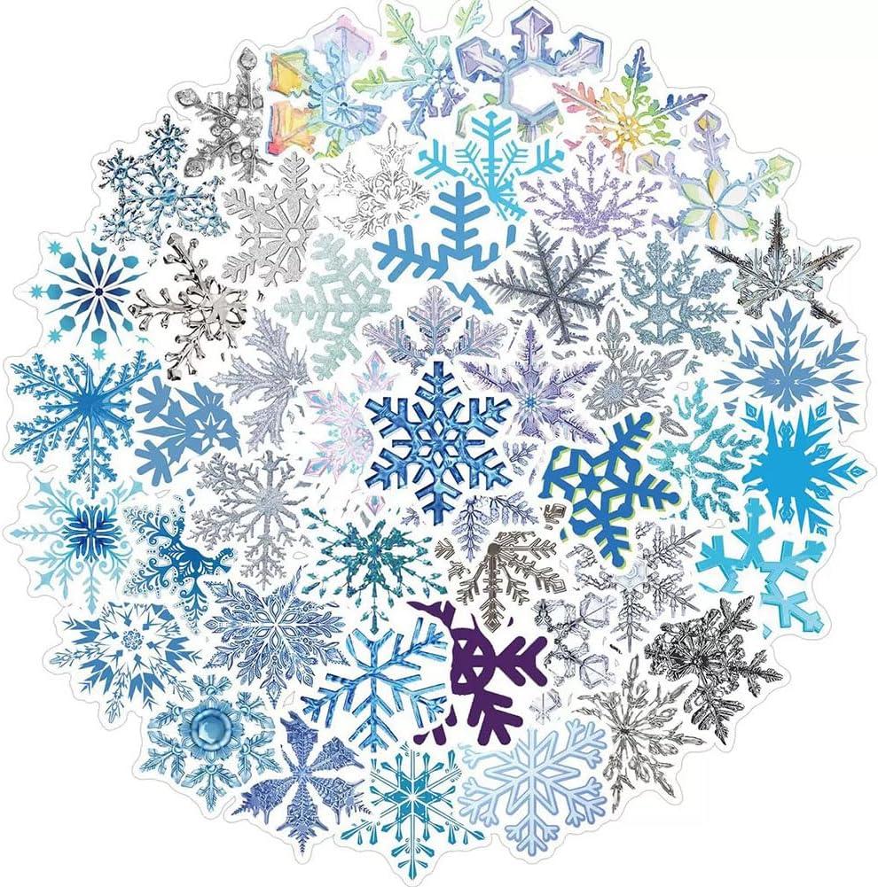 11 x Snowflake Stickers for Winter Christmas Decoration| 50 Pcs Snowflake Waterproof Vinyl Stickers for Window Water Bottles Bicycle Laptop Refrigerator Luggage Computer Mobile Phone Skateboard Bike Decals