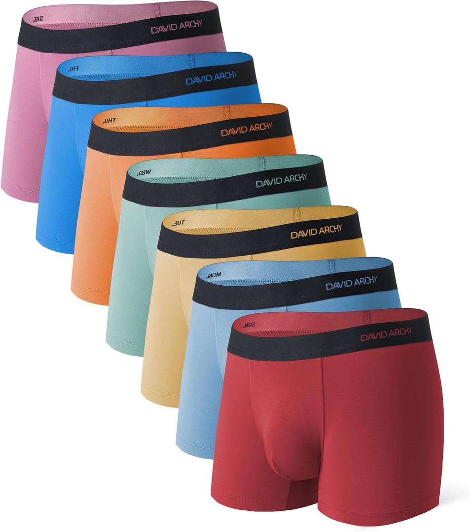 DAVID ARCHY Mens Trunks Underwear Rayon Made from Bamboo Breathable Pouch Underwear for Men 7 Pack (XX-Large, 3.5'' in 7 Pack-yellow/Green/Orange/Red/Blue/Brick Red)