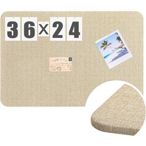 36"x 24" Linen Fabric Bulletin Board Pinboard for Walls Display Frameless Pinboard Display Notice Memory Board for Office Walls Home Kitchen Easy to Install(Brown)