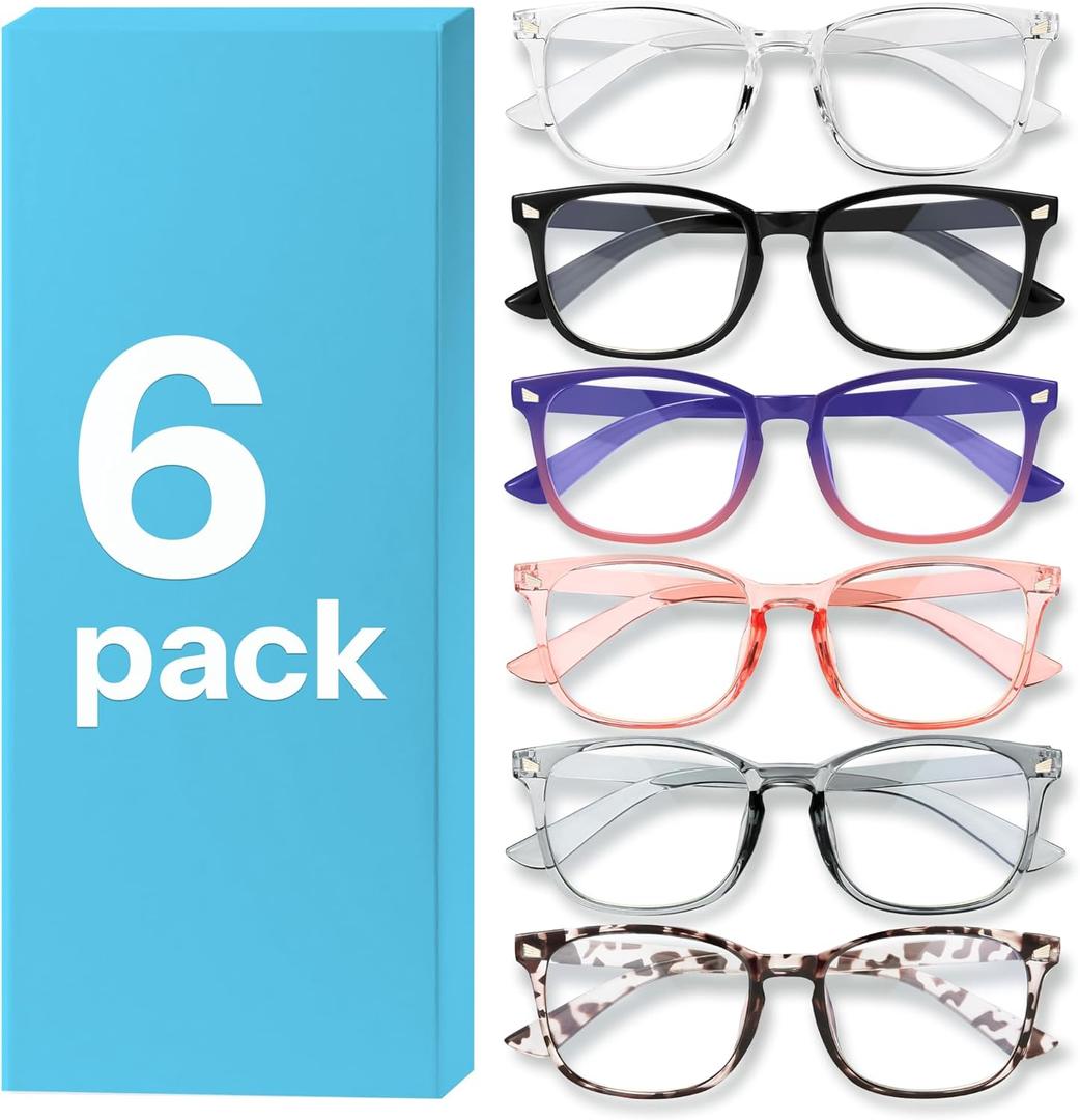 MIGSIR 6 Pack Blue Light Blocking Glasses for Women Men  Stylish Computer & Gaming Glasses, Fashion Square Frame Eyewear (Multi Color)