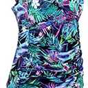 JINXUEER Women’s Plus Size Swimwear Floral Tankini Set Ruched Modest Two Piece Skirt Swimsuit 16