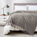 BOURINA Dark Grey Throw Blanket 50 x70 Inches Jacquard Argyle Throw Textured Solid Soft Throws and Blankets for Sofa or Bed Knitted Decorative Blanket