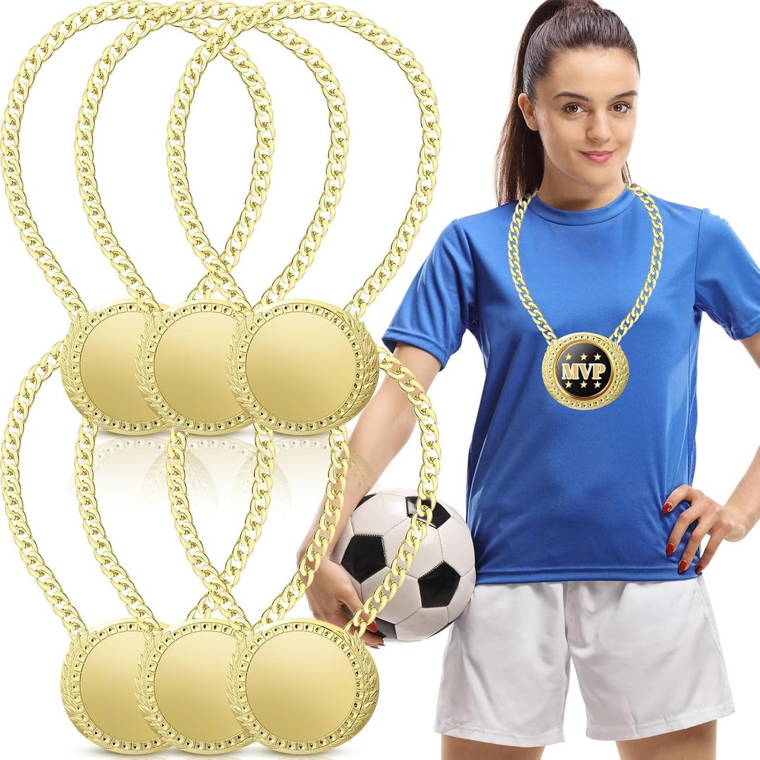 6 Pcs Blank Award Medals with Neck Chains Create Your Own Kit Cheer Medals Winner DIY MVP Participation Trophy Metal Prize Gifts for Soccer Football Party Game