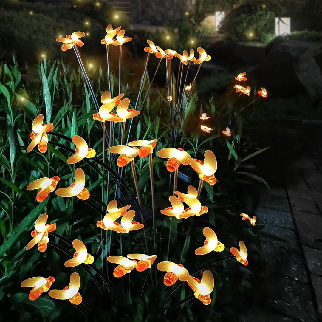 Demiwise Solar Garden Lights, 4 Pack 8 LED New Upgraded Solar Bee Lights Outdoor Waterproof, Solar Outdoor Lights Garden Decorative Light for Yard Patio Pathway Decoration, Warm White